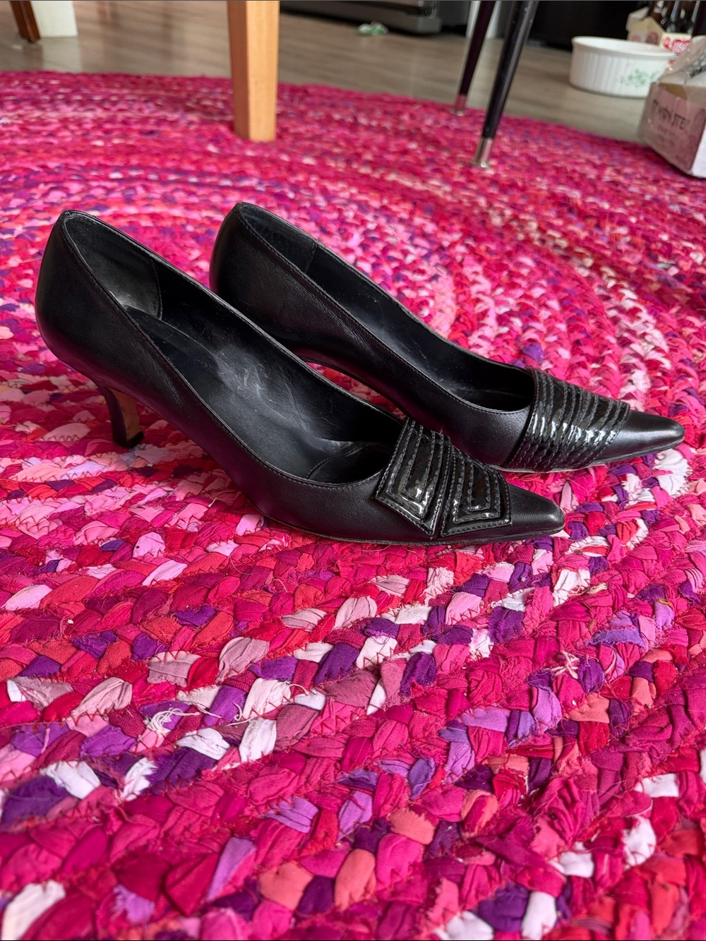 Vaneli Black Pointed Toe Low Heel Pumps with Decorative Toe Detail